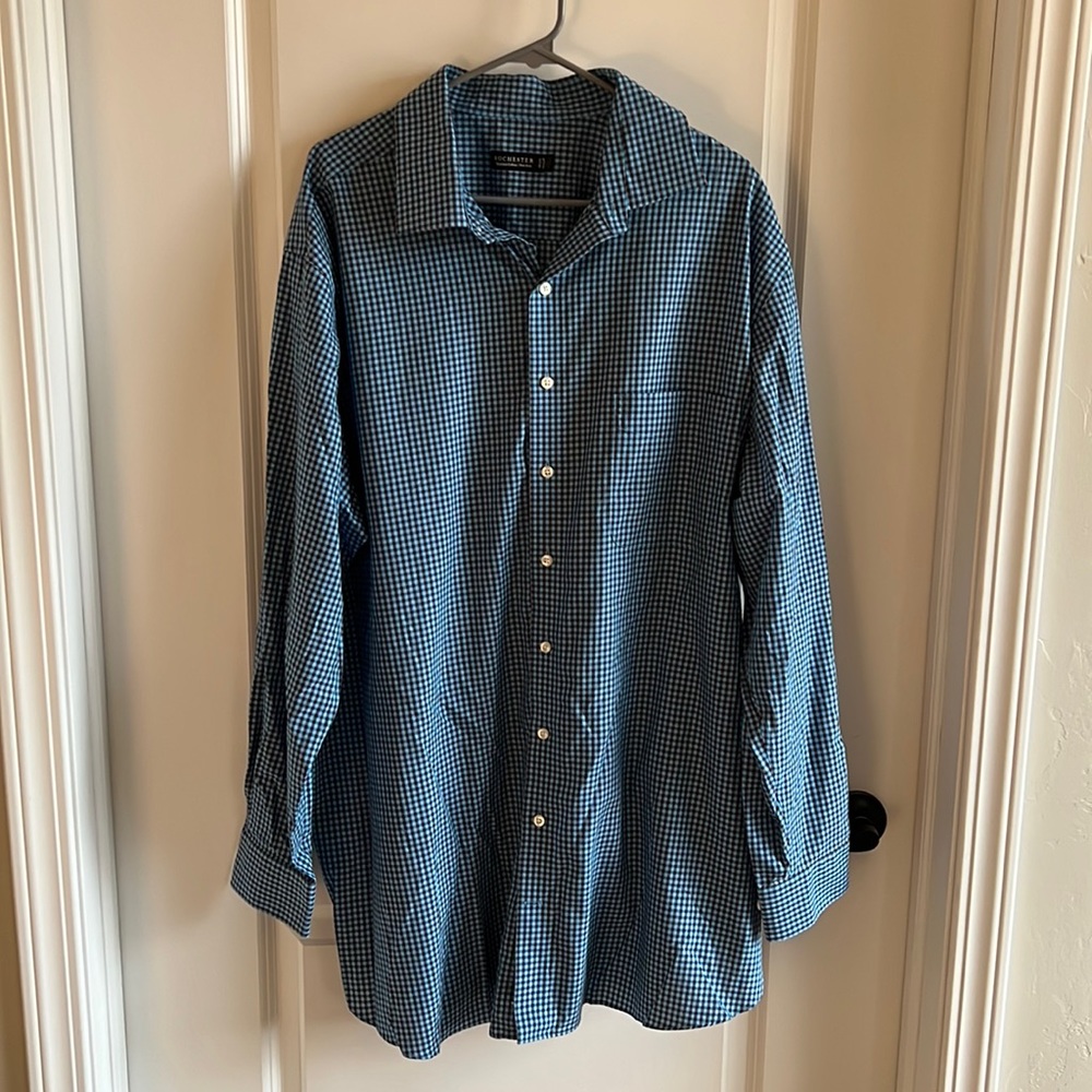 Rochester Blue Check 18.5-36/37T Dress Shirt.